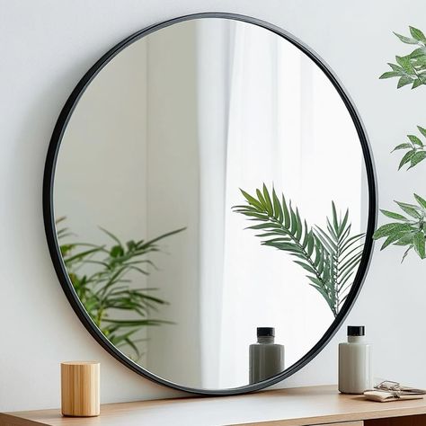 Modern Round Mirror in a Living Room