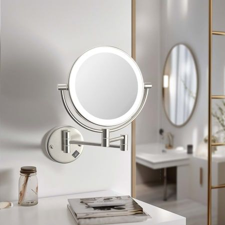 Frameless Round Mirror in a Bathroom