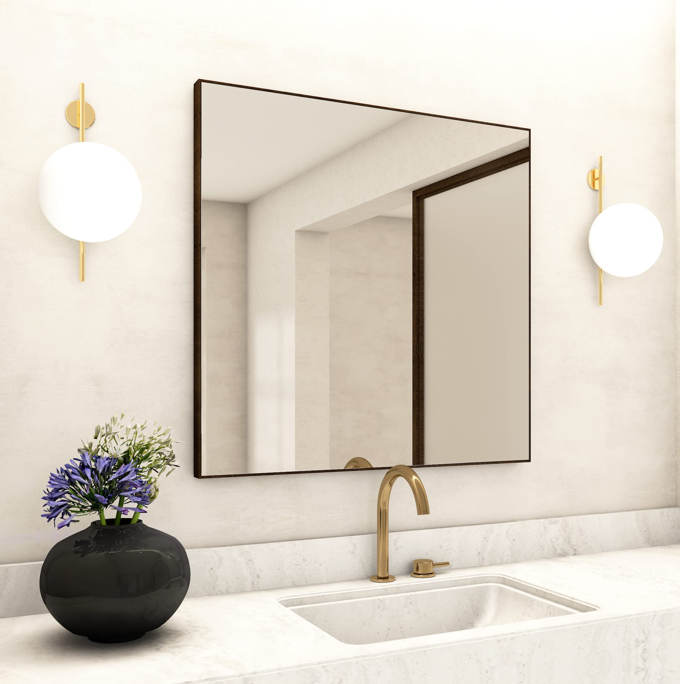 Contemporary Square Mirror in a Hallway
